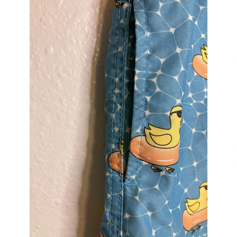 Beach Bros Rubber Ducky SPF Retro‎ Swim Suit Trunks Youth Size 16 Pockets Teal